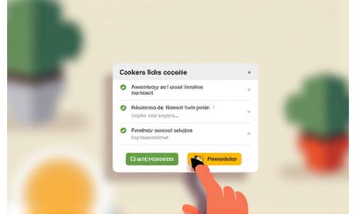 Ilustración de un usuario gestionando las preferencias de cookies en una ventana emergente del navegador. Se muestran opciones de 'Aceptar todas', 'Rechazar todas' y 'Personalizar'.