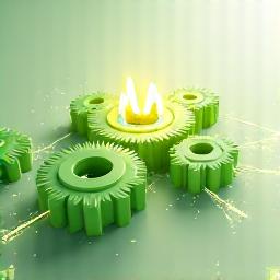 Icono de engranajes y gráficas representando datos de uso de la plataforma.