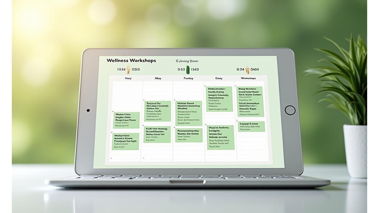 Calendario mensual de talleres virtuales con futuras sesiones destacadas